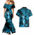 Hawaii Hula Girl Couples Matching Mermaid Dress and Hawaiian Shirt Hibiscus Hawaii Tribal Tattoo Sky Blue Version LT01 - Polynesian Pride