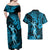 Hawaii Hula Girl Couples Matching Off Shoulder Maxi Dress and Hawaiian Shirt Hibiscus Hawaii Tribal Tattoo Sky Blue Version LT01 - Polynesian Pride