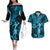 Hawaii Hula Girl Couples Matching Off The Shoulder Long Sleeve Dress and Hawaiian Shirt Hibiscus Hawaii Tribal Tattoo Sky Blue Version LT01 Blue - Polynesian Pride