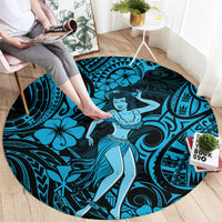 Hawaii Hula Girl Round Carpet Hibiscus Hawaii Tribal Tattoo Sky Blue Version LT01 - Polynesian Pride