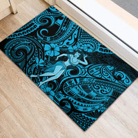 Hawaii Hula Girl Rubber Doormat Hibiscus Hawaii Tribal Tattoo Sky Blue Version LT01 - Polynesian Pride