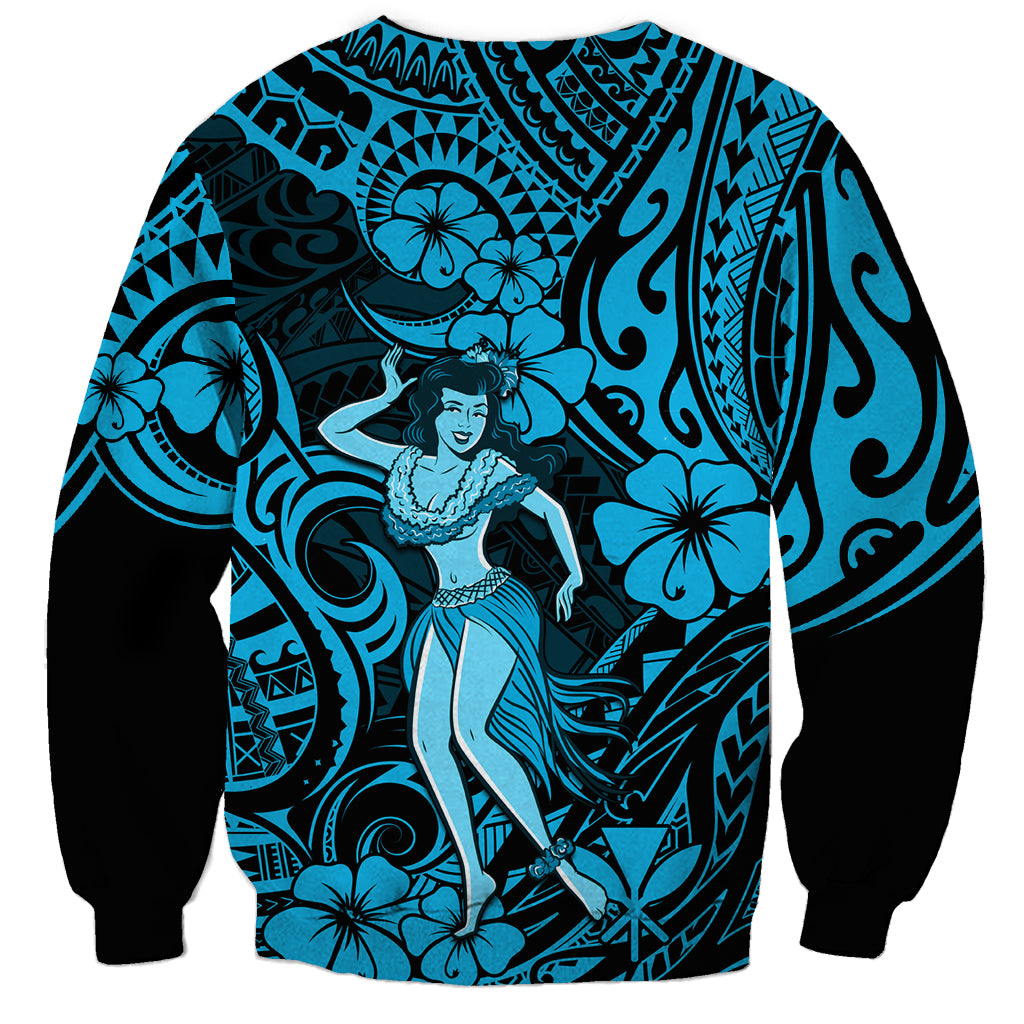 Hawaii Hula Girl Sweatshirt Hibiscus Hawaii Tribal Tattoo Sky Blue Version LT01 - Polynesian Pride