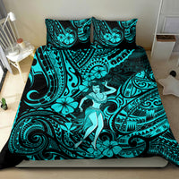 Hawaii Hula Girl Bedding Set Hibiscus Hawaii Tribal Tattoo Turquoise Version LT01 - Polynesian Pride