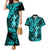 Hawaii Hula Girl Couples Matching Mermaid Dress and Hawaiian Shirt Hibiscus Hawaii Tribal Tattoo Turquoise Version LT01 Turquoise - Polynesian Pride