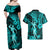 Hawaii Hula Girl Couples Matching Off Shoulder Maxi Dress and Hawaiian Shirt Hibiscus Hawaii Tribal Tattoo Turquoise Version LT01 - Polynesian Pride