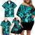 Hawaii Hula Girl Family Matching Off Shoulder Short Dress and Hawaiian Shirt Hibiscus Hawaii Tribal Tattoo Turquoise Version LT01 - Polynesian Pride