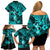 Hawaii Hula Girl Family Matching Off Shoulder Short Dress and Hawaiian Shirt Hibiscus Hawaii Tribal Tattoo Turquoise Version LT01 - Polynesian Pride