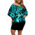 Hawaii Hula Girl Family Matching Off Shoulder Short Dress and Hawaiian Shirt Hibiscus Hawaii Tribal Tattoo Turquoise Version LT01 Mom's Dress Turquoise - Polynesian Pride