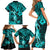 Hawaii Hula Girl Family Matching Short Sleeve Bodycon Dress and Hawaiian Shirt Hibiscus Hawaii Tribal Tattoo Turquoise Version LT01 - Polynesian Pride