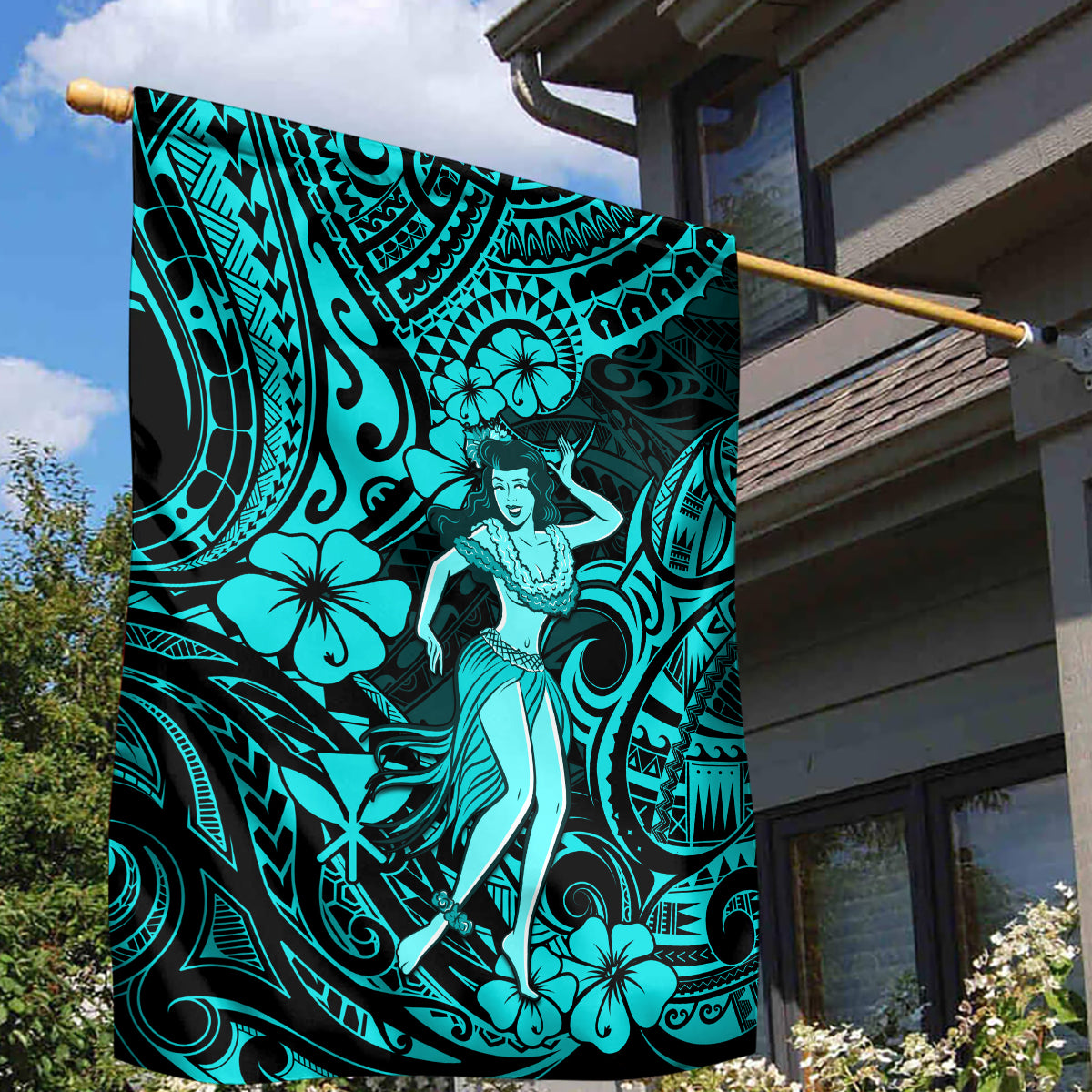 Hawaii Hula Girl Garden Flag Hibiscus Hawaii Tribal Tattoo Turquoise Version LT01 - Polynesian Pride