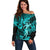 Hawaii Hula Girl Off Shoulder Sweater Hibiscus Hawaii Tribal Tattoo Turquoise Version LT01 Women Turquoise - Polynesian Pride