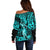 Hawaii Hula Girl Off Shoulder Sweater Hibiscus Hawaii Tribal Tattoo Turquoise Version LT01 - Polynesian Pride