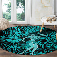 Hawaii Hula Girl Round Carpet Hibiscus Hawaii Tribal Tattoo Turquoise Version LT01 - Polynesian Pride
