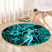 Hawaii Hula Girl Round Carpet Hibiscus Hawaii Tribal Tattoo Turquoise Version LT01 - Polynesian Pride