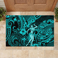 Hawaii Hula Girl Rubber Doormat Hibiscus Hawaii Tribal Tattoo Turquoise Version LT01 - Polynesian Pride
