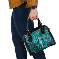 Hawaii Hula Girl Shoulder Handbag Hibiscus Hawaii Tribal Tattoo Turquoise Version LT01 - Polynesian Pride