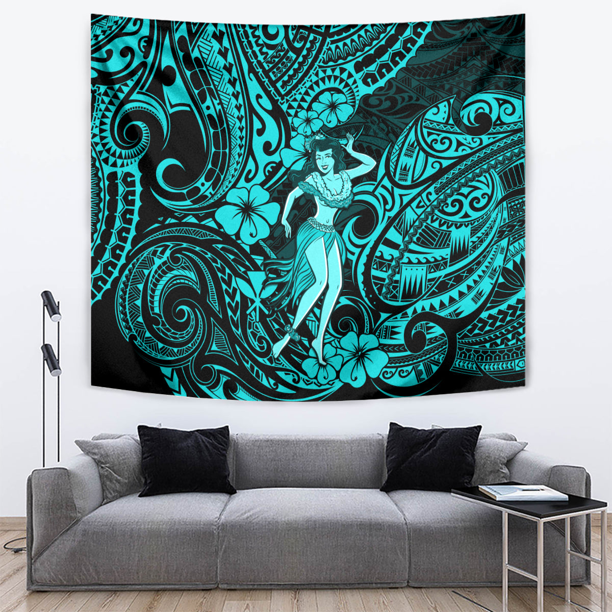 Hawaii Hula Girl Tapestry Hibiscus Hawaii Tribal Tattoo Turquoise Version LT01 - Polynesian Pride