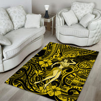 Hawaii Hula Girl Area Rug Hibiscus Hawaii Tribal Tattoo Yellow Version LT01 - Polynesian Pride