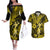 Hawaii Hula Girl Couples Matching Off The Shoulder Long Sleeve Dress and Hawaiian Shirt Hibiscus Hawaii Tribal Tattoo Yellow Version LT01 Yellow - Polynesian Pride