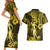 Hawaii Hula Girl Couples Matching Short Sleeve Bodycon Dress and Hawaiian Shirt Hibiscus Hawaii Tribal Tattoo Yellow Version LT01 - Polynesian Pride