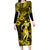 Hawaii Hula Girl Family Matching Long Sleeve Bodycon Dress and Hawaiian Shirt Hibiscus Hawaii Tribal Tattoo Yellow Version LT01 Mom's Dress Yellow - Polynesian Pride