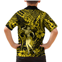Hawaii Hula Girl Family Matching Mermaid Dress and Hawaiian Shirt Hibiscus Hawaii Tribal Tattoo Yellow Version LT01 - Polynesian Pride