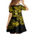 Hawaii Hula Girl Family Matching Off Shoulder Long Sleeve Dress and Hawaiian Shirt Hibiscus Hawaii Tribal Tattoo Yellow Version LT01 - Polynesian Pride