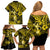 Hawaii Hula Girl Family Matching Off Shoulder Short Dress and Hawaiian Shirt Hibiscus Hawaii Tribal Tattoo Yellow Version LT01 - Polynesian Pride