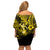 Hawaii Hula Girl Family Matching Off Shoulder Short Dress and Hawaiian Shirt Hibiscus Hawaii Tribal Tattoo Yellow Version LT01 - Polynesian Pride