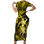 Hawaii Hula Girl Family Matching Short Sleeve Bodycon Dress and Hawaiian Shirt Hibiscus Hawaii Tribal Tattoo Yellow Version LT01 Mom's Dress Yellow - Polynesian Pride