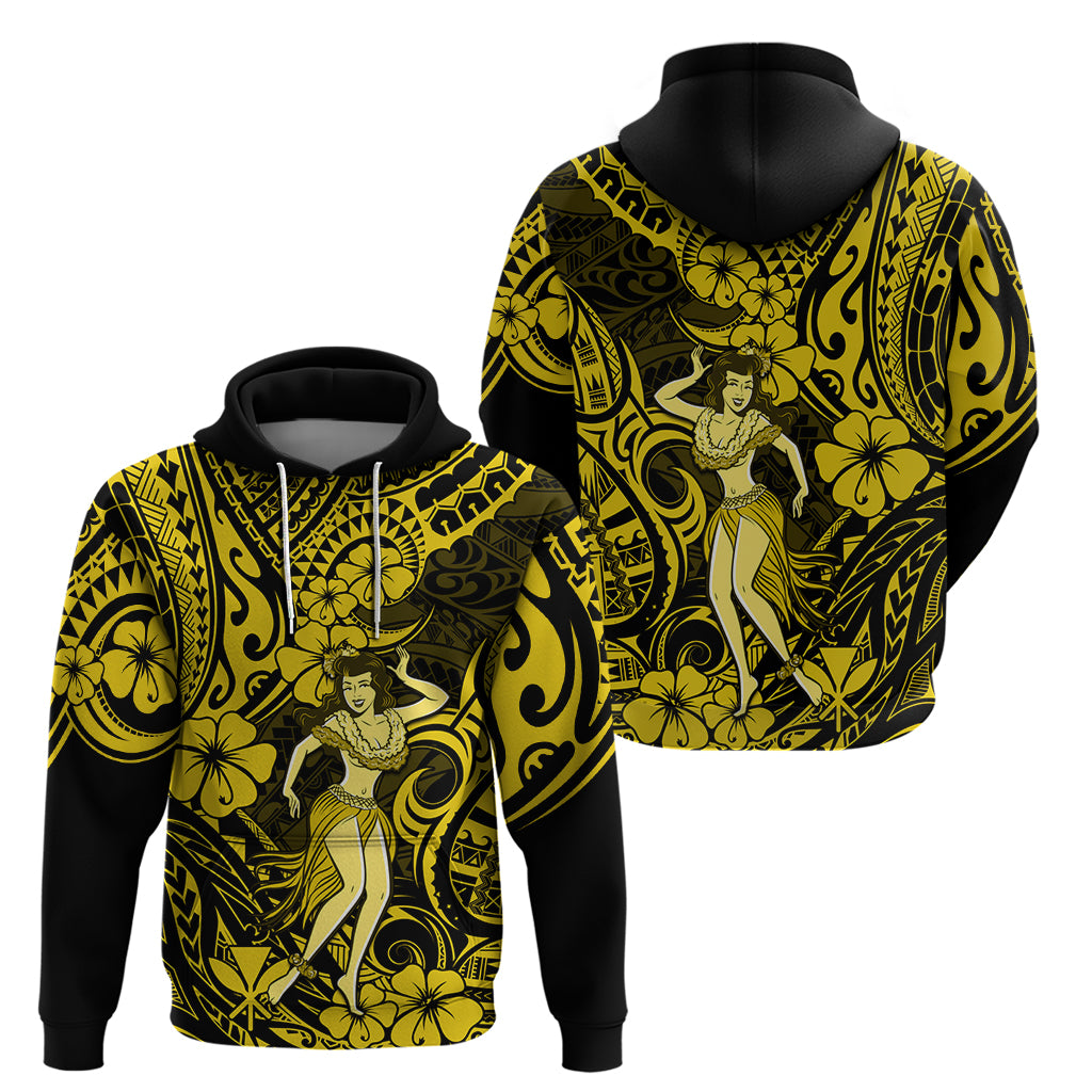 Hawaii Hula Girl Hoodie Hibiscus Hawaii Tribal Tattoo Yellow Version LT01 - Polynesian Pride