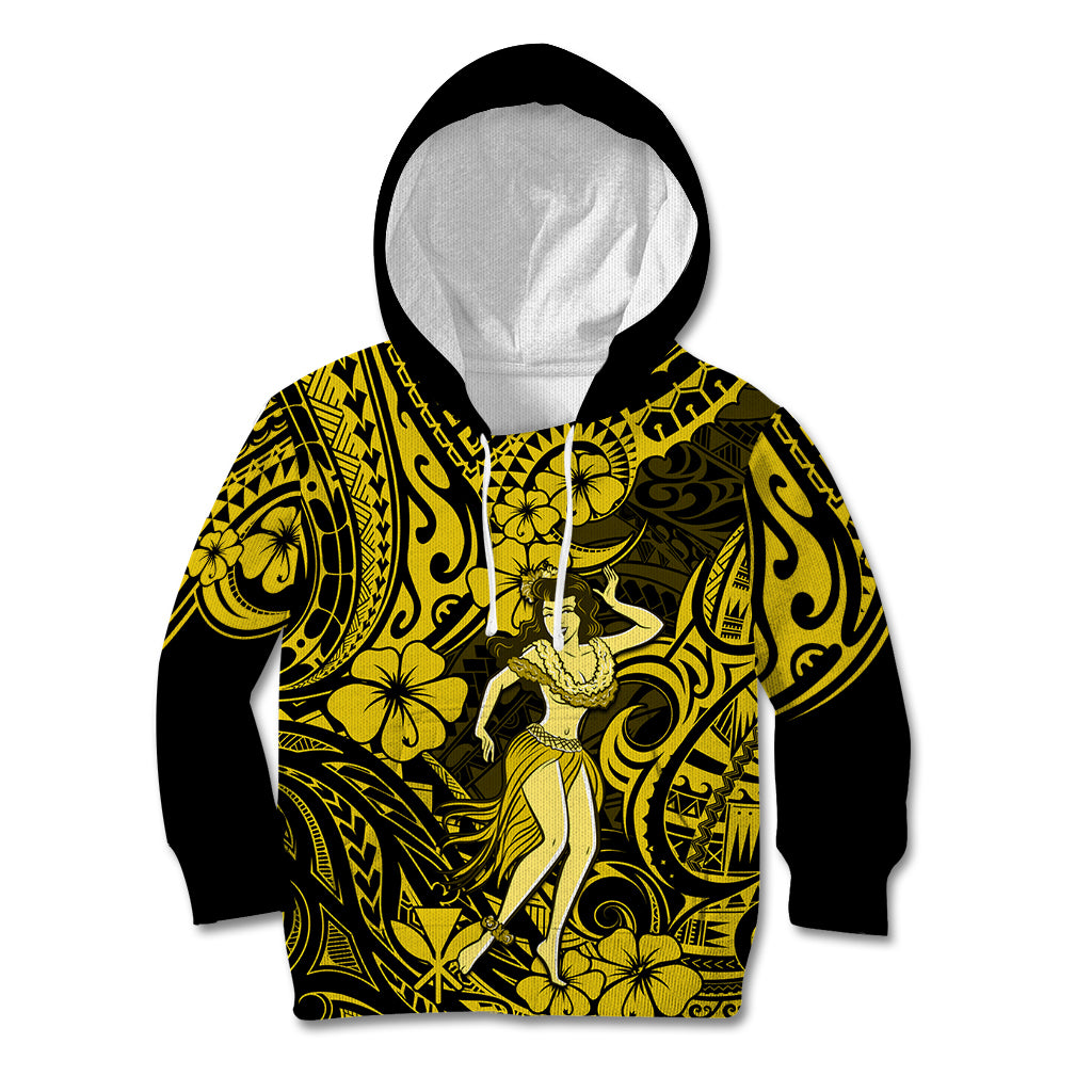 Hawaii Hula Girl Kid Hoodie Hibiscus Hawaii Tribal Tattoo Yellow Version LT01 Yellow - Polynesian Pride