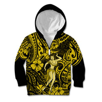 Hawaii Hula Girl Kid Hoodie Hibiscus Hawaii Tribal Tattoo Yellow Version LT01 - Polynesian Pride