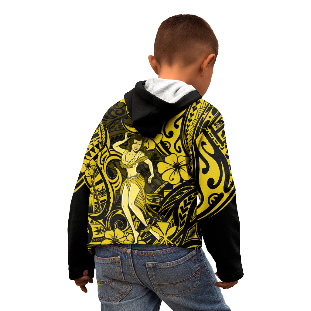 Hawaii Hula Girl Kid Hoodie Hibiscus Hawaii Tribal Tattoo Yellow Version LT01 - Polynesian Pride