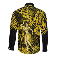 Hawaii Hula Girl Long Sleeve Button Shirt Hibiscus Hawaii Tribal Tattoo Yellow Version LT01 - Polynesian Pride