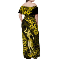 Hawaii Hula Girl Off Shoulder Maxi Dress Hibiscus Hawaii Tribal Tattoo Yellow Version LT01 - Polynesian Pride
