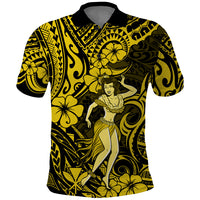 Hawaii Hula Girl Polo Shirt Hibiscus Hawaii Tribal Tattoo Yellow Version LT01 Yellow - Polynesian Pride