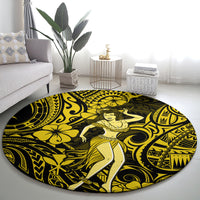Hawaii Hula Girl Round Carpet Hibiscus Hawaii Tribal Tattoo Yellow Version LT01 - Polynesian Pride