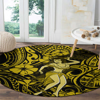 Hawaii Hula Girl Round Carpet Hibiscus Hawaii Tribal Tattoo Yellow Version LT01 - Polynesian Pride