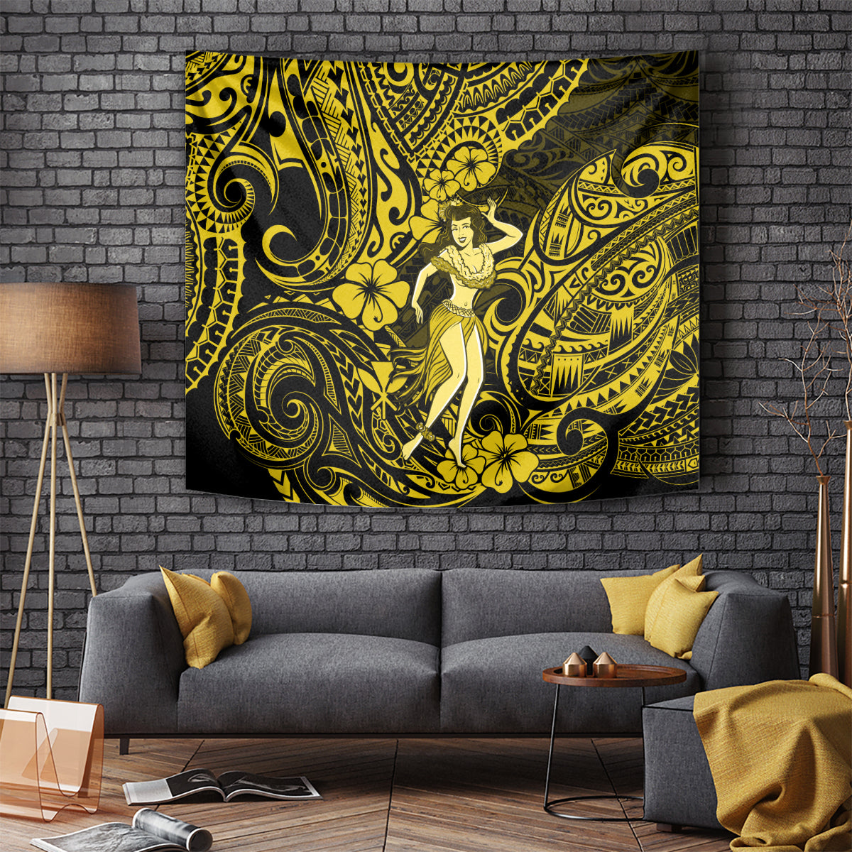 Hawaii Hula Girl Tapestry Hibiscus Hawaii Tribal Tattoo Yellow Version LT01 Yellow - Polynesian Pride