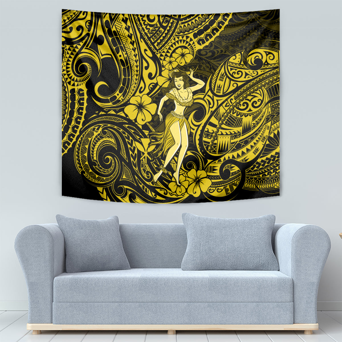 Hawaii Hula Girl Tapestry Hibiscus Hawaii Tribal Tattoo Yellow Version LT01 - Polynesian Pride