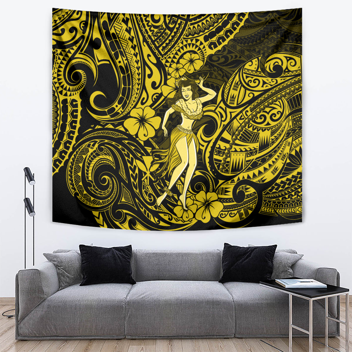Hawaii Hula Girl Tapestry Hibiscus Hawaii Tribal Tattoo Yellow Version LT01 - Polynesian Pride