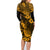 Hawaii Pineapple Family Matching Long Sleeve Bodycon Dress and Hawaiian Shirt Paradise Flowers Pacific With Gold Polynesian Tribal LT01 - Polynesian Pride