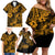 Hawaii Pineapple Family Matching Off Shoulder Short Dress and Hawaiian Shirt Paradise Flowers Pacific With Gold Polynesian Tribal LT01 - Polynesian Pride