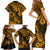 Hawaii Pineapple Family Matching Short Sleeve Bodycon Dress and Hawaiian Shirt Paradise Flowers Pacific With Gold Polynesian Tribal LT01 - Polynesian Pride