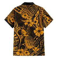 Hawaii Pineapple Family Matching Summer Maxi Dress and Hawaiian Shirt Paradise Flowers Pacific With Gold Polynesian Tribal LT01 - Polynesian Pride