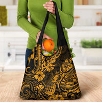Hawaii Pineapple Grocery Bag Paradise Flowers Pacific With Gold Polynesian Tribal LT01 - Polynesian Pride
