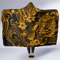 Hawaii Pineapple Hooded Blanket Paradise Flowers Pacific With Gold Polynesian Tribal LT01 - Polynesian Pride