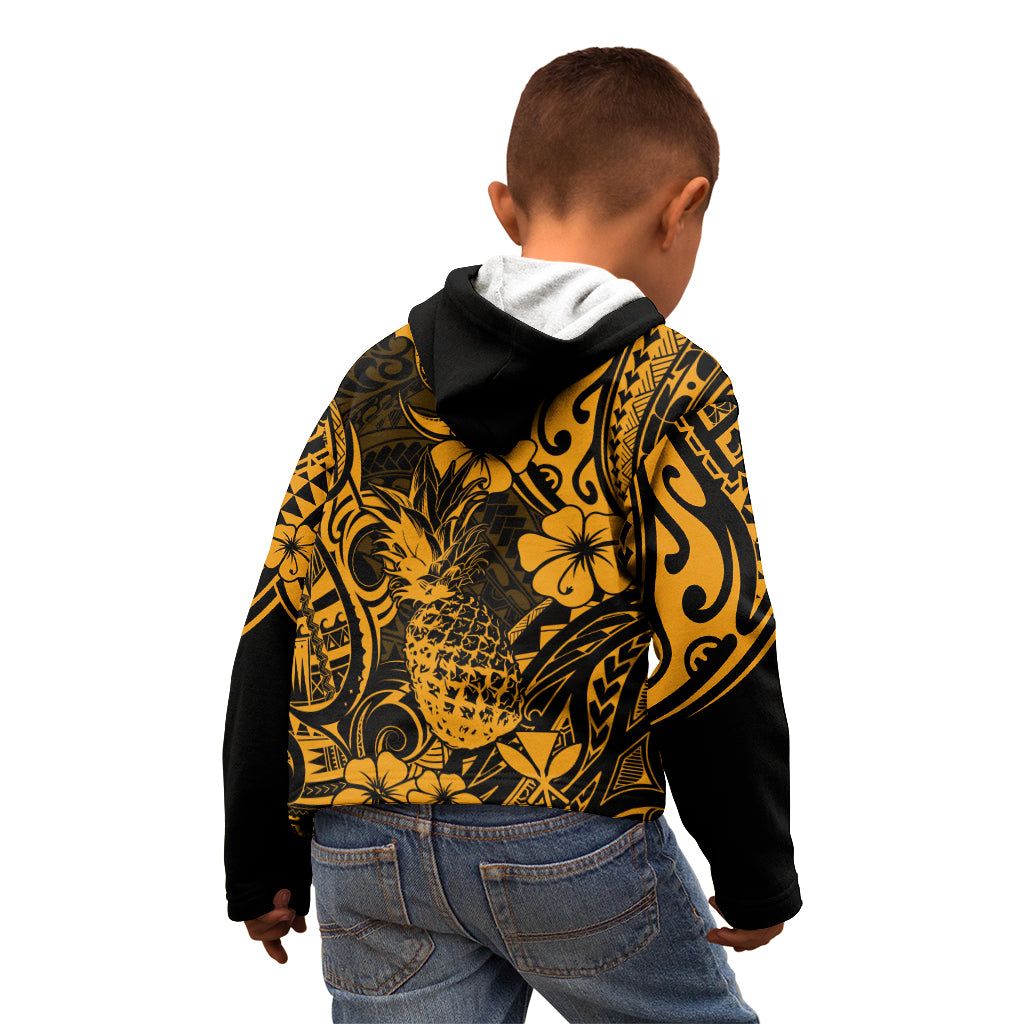 Hawaii Pineapple Kid Hoodie Paradise Flowers Pacific With Gold Polynesian Tribal LT01 - Polynesian Pride