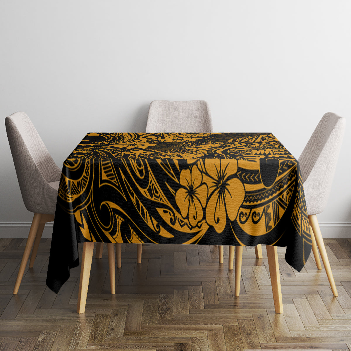 Hawaii Pineapple Tablecloth Paradise Flowers Pacific With Gold Polynesian Tribal LT01 - Polynesian Pride